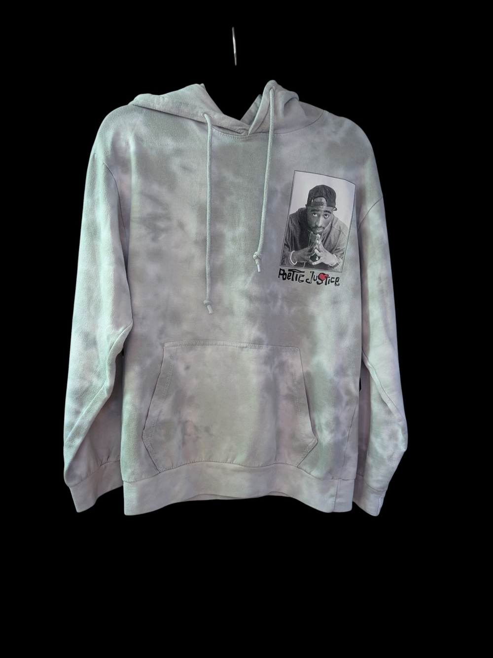 Poetic JustWhite & Light Grey Tie-Dye Pullover Hoodie with Chest Photo Graphic